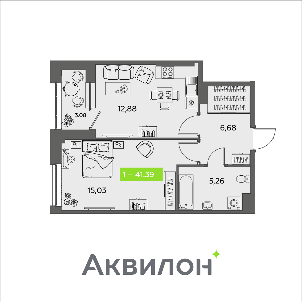 1-комнатная 41 м2 в ЖК Аквилон Шайн корпус null этаж 13