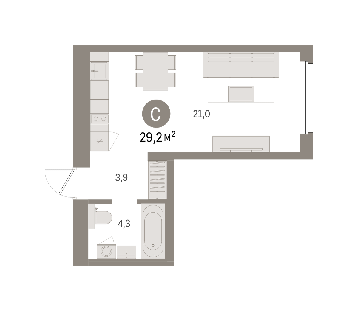 Студия 29 м2 в ЖК Северный ветер корпус null этаж 6