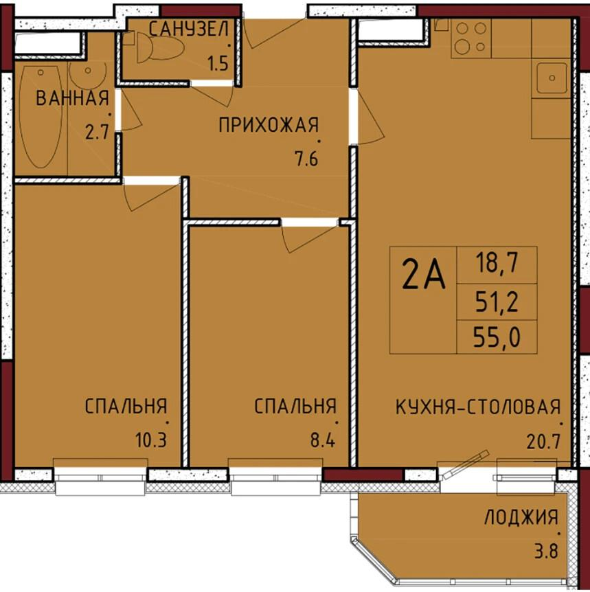 3-комнатная 55 м2 в ЖК undefined корпус null этаж 12