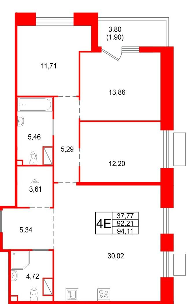 3-комнатная 94 м2 в ЖК Respect корпус null этаж 10