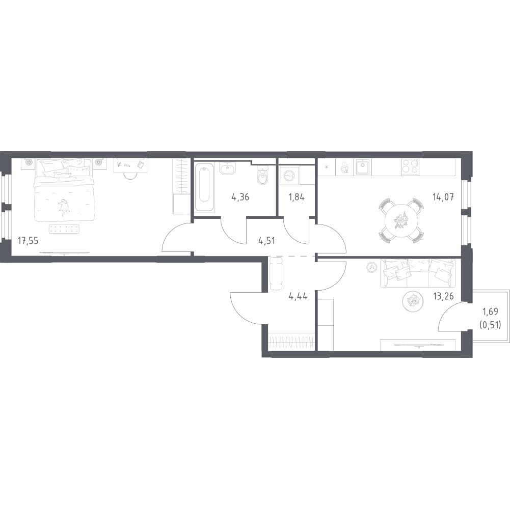 2-комнатная 60 м2 в ЖК Космический Квартал корпус null этаж 8
