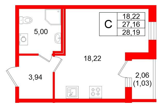 Студия 28 м2 в ЖК Квартал Заречье корпус null этаж 1