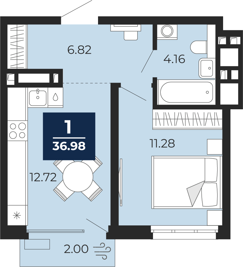 1-комнатная 34 м2 в ЖК Беринг корпус null этаж 5