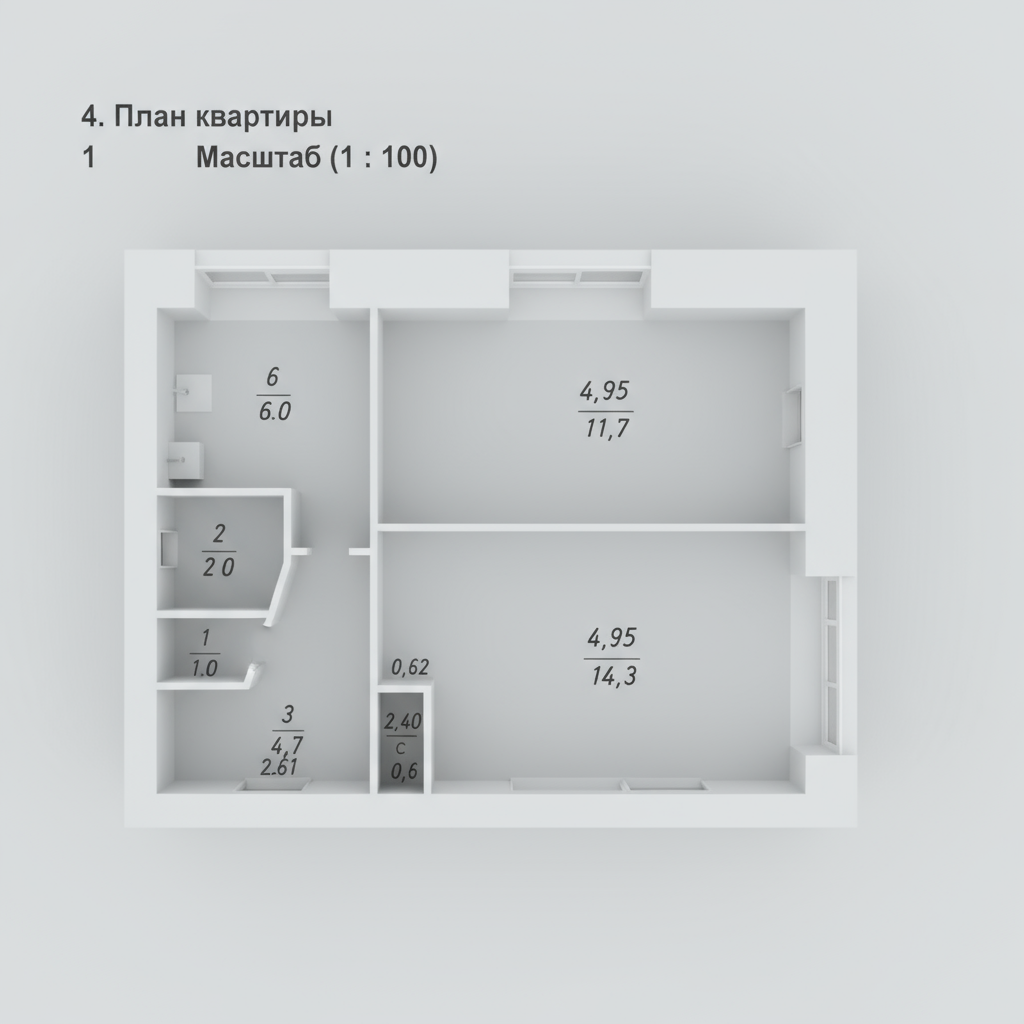 2-комнатная 40.3 м2 в ЖК undefined корпус null этаж 1