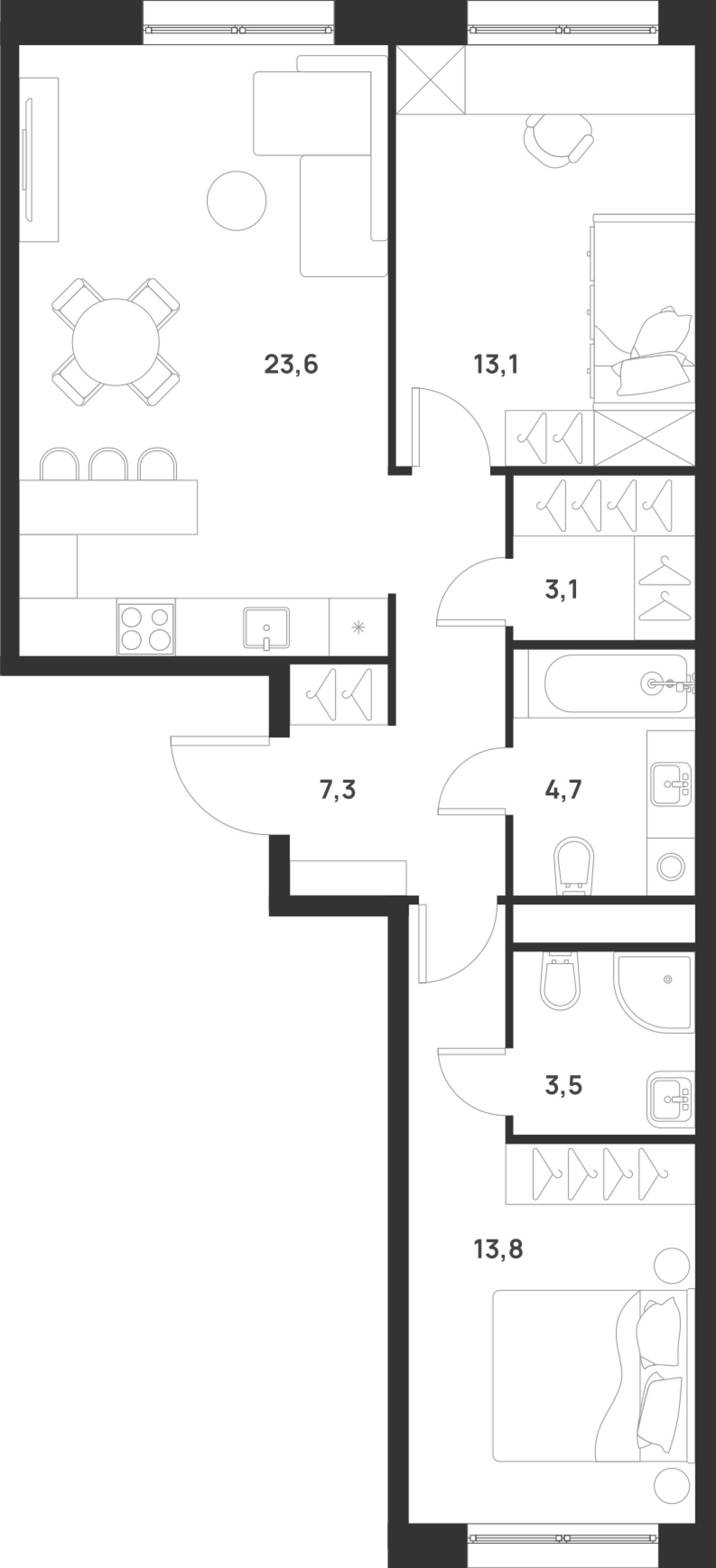 2-комнатная 69 м2 в ЖК Форевиль корпус null этаж 8
