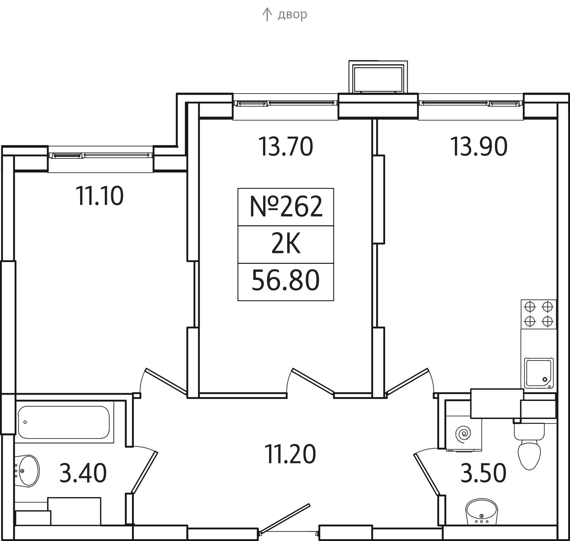 2-комнатная 56 м2 в ЖК Видный Берег-2 корпус null этаж 7
