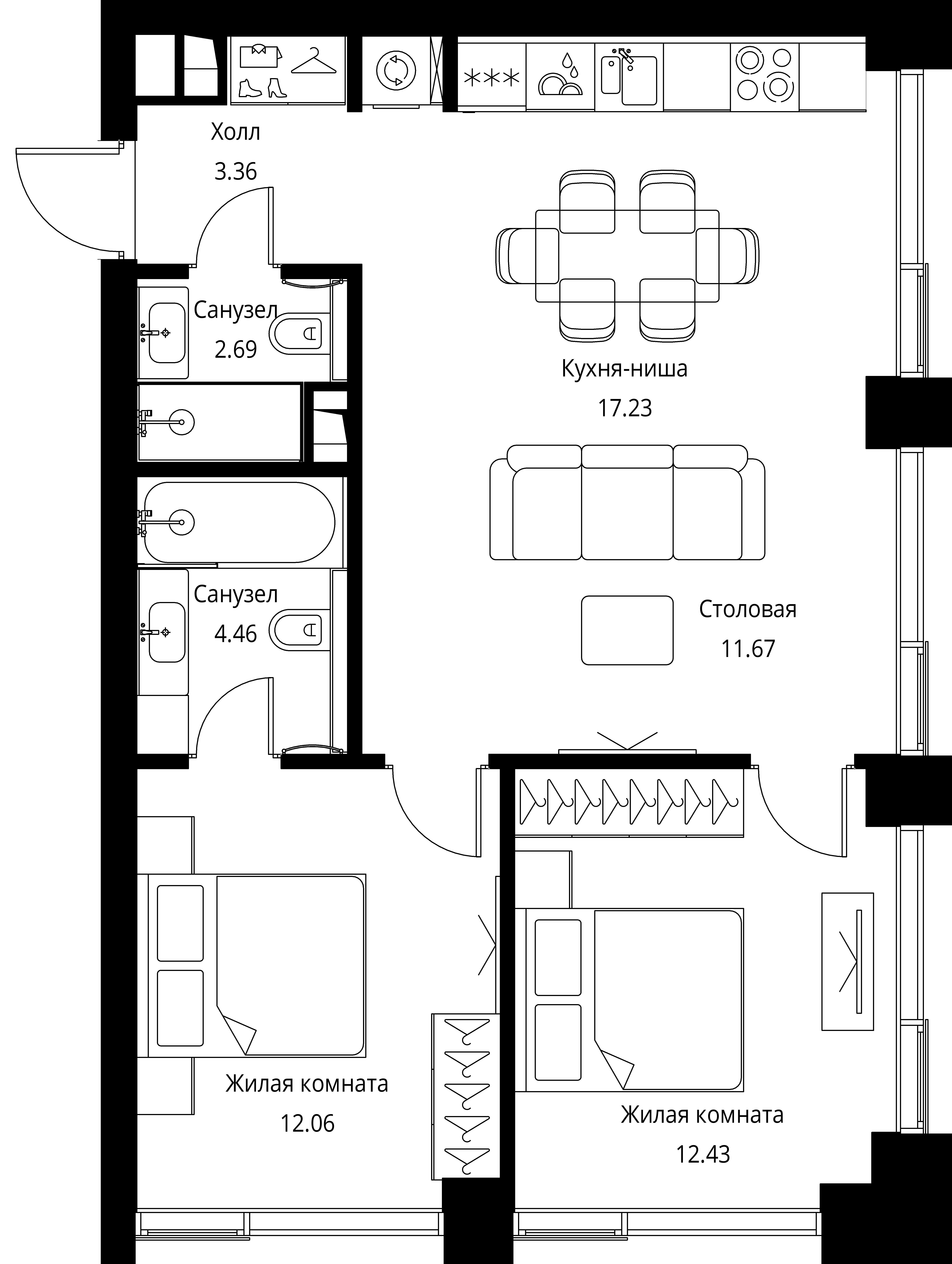 2-комнатная 63 м2 в ЖК CITY BAY корпус null этаж 2