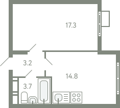 1-комнатная 38 м2 в ЖК Ново-Молоково корпус null этаж 4