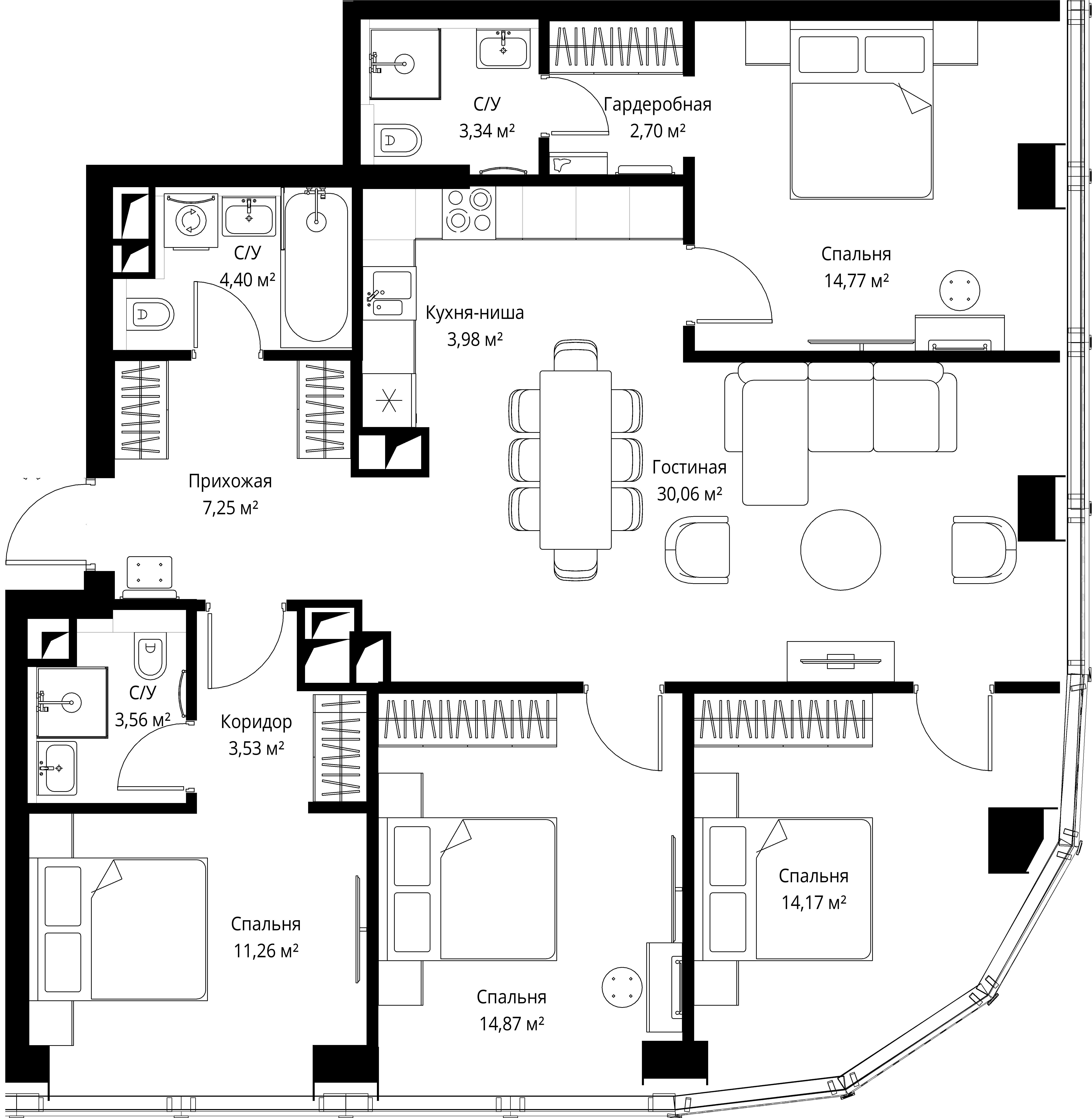 4-комнатная 113 м2 в ЖК Famous корпус null этаж 41