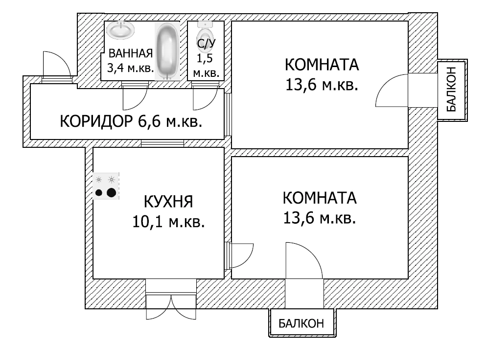 2-комнатная 48.8 м2 в ЖК undefined корпус null этаж 2