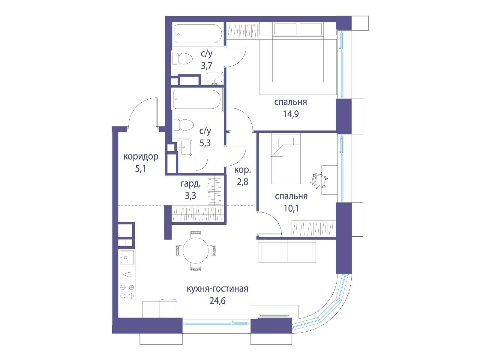 2-комнатная 69 м2 в ЖК Символ корпус null этаж 10