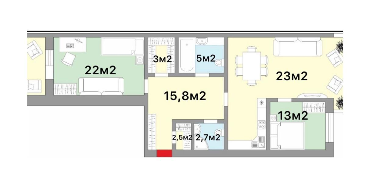 3-комнатная 95 м2 в ЖК undefined корпус null этаж 16