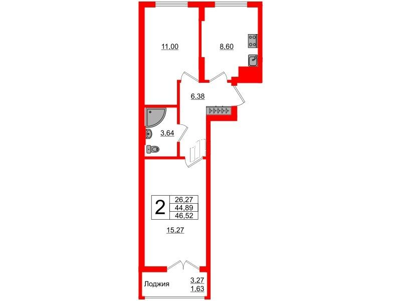 2-комнатная 46 м2 в ЖК Стерео-2 корпус null этаж 11