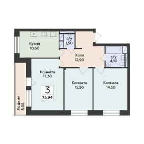 3-комнатная 75 м2 в ЖК Малаховский корпус null этаж 6
