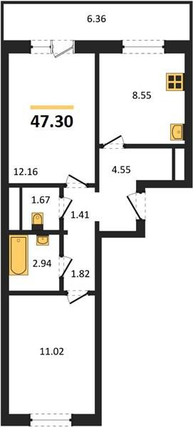 2-комнатная 47 м2 в ЖК undefined корпус null этаж 8