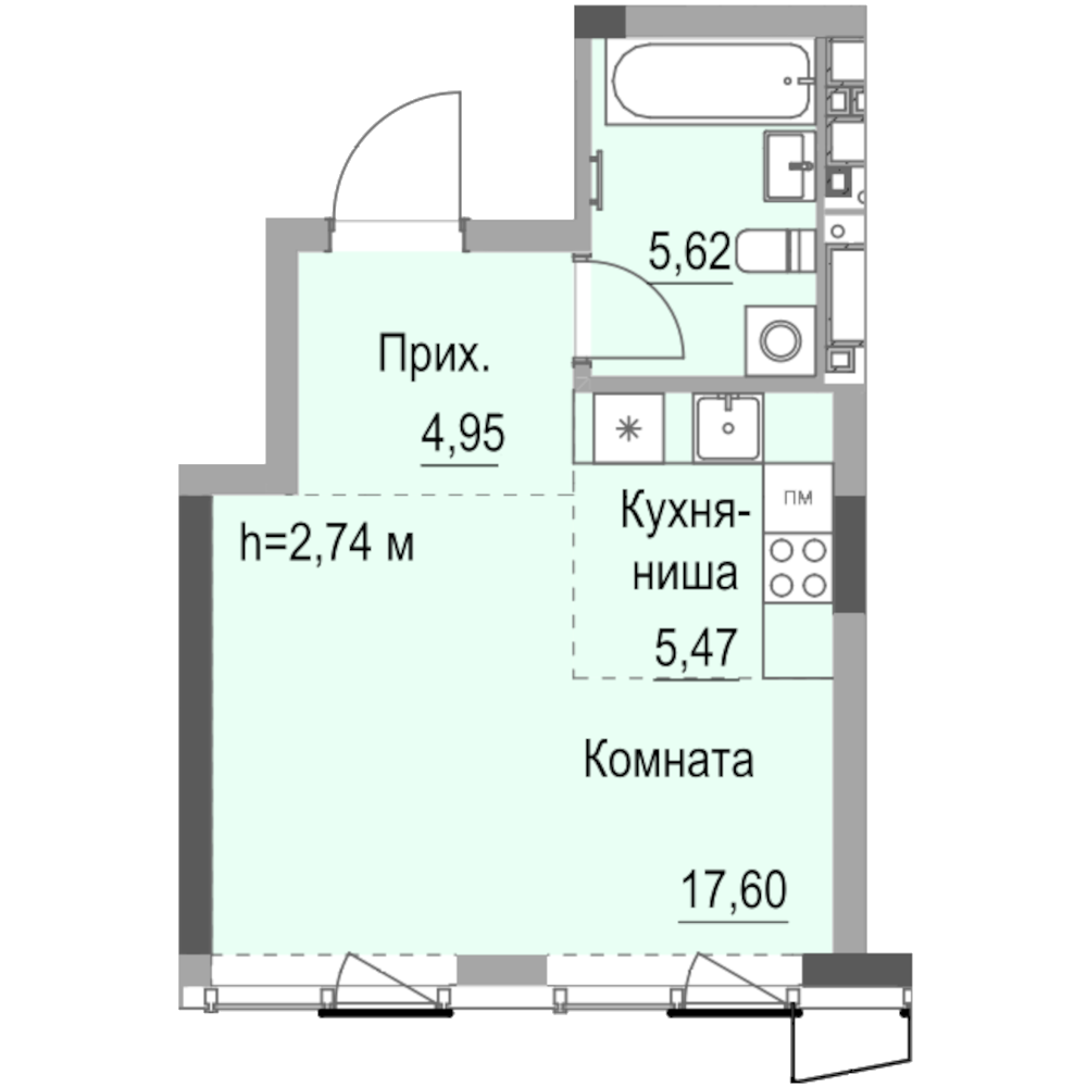 Студия 34 м2 в ЖК Республика корпус null этаж 8