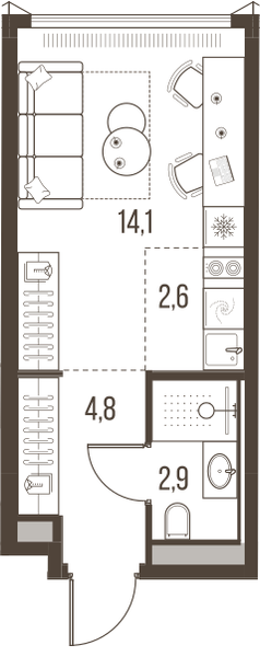 1-комнатная 24 м2 в ЖК High Life корпус null этаж 16