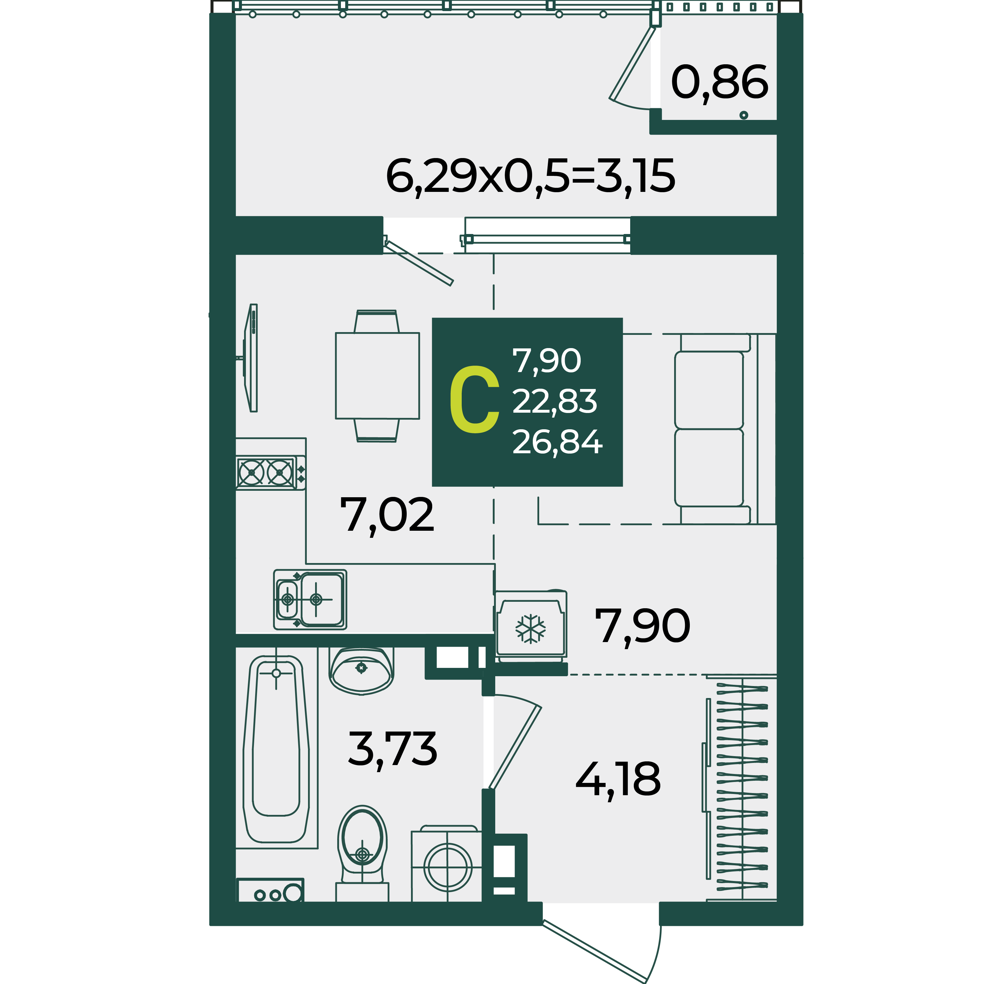 Студия 26 м2 в ЖК Образцово корпус null этаж 7