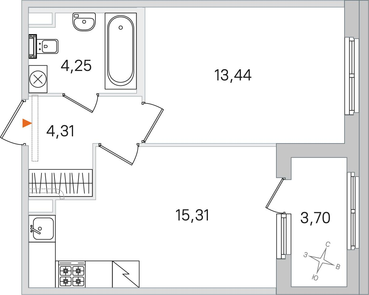 1-комнатная 39 м2 в ЖК Дубровский корпус null этаж 2