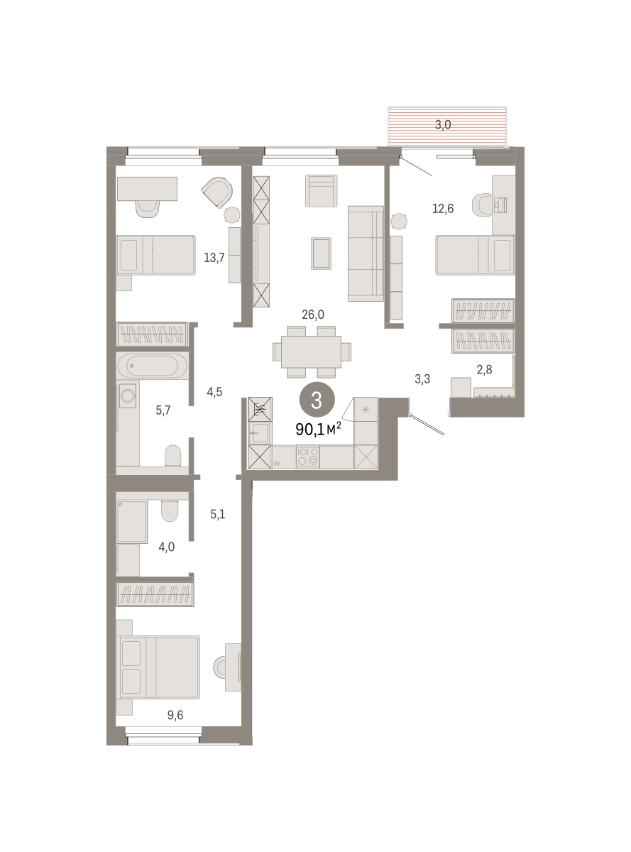 3-комнатная 90 м2 в ЖК Город-на-озере корпус null этаж 8