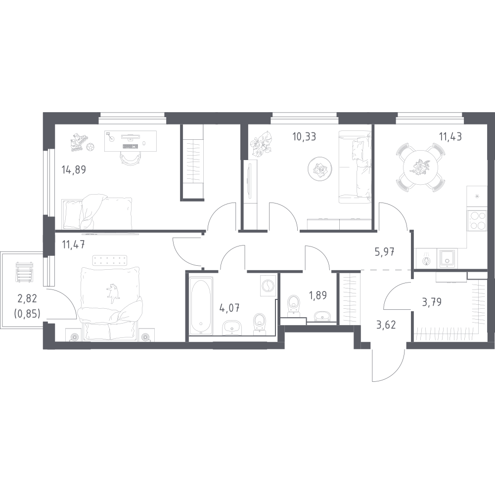 3-комнатная 68 м2 в ЖК Донские Легенды корпус null этаж 12