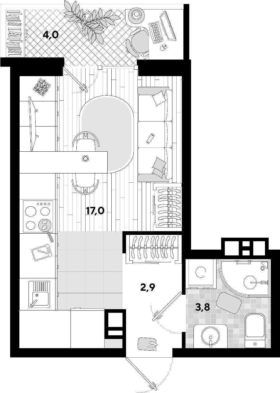 Студия 23.4 м2 в ЖК undefined корпус null этаж 9