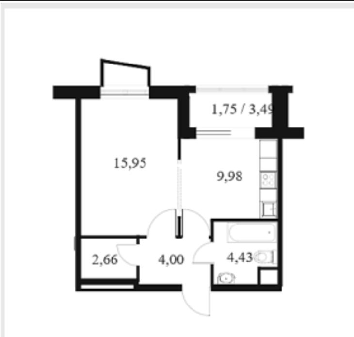 1-комнатная 39.6 м2 в ЖК undefined корпус null этаж 5