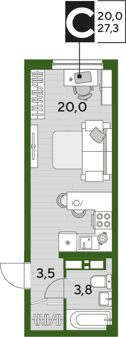 Студия 27 м2 в ЖК Dogma Park корпус null этаж 12