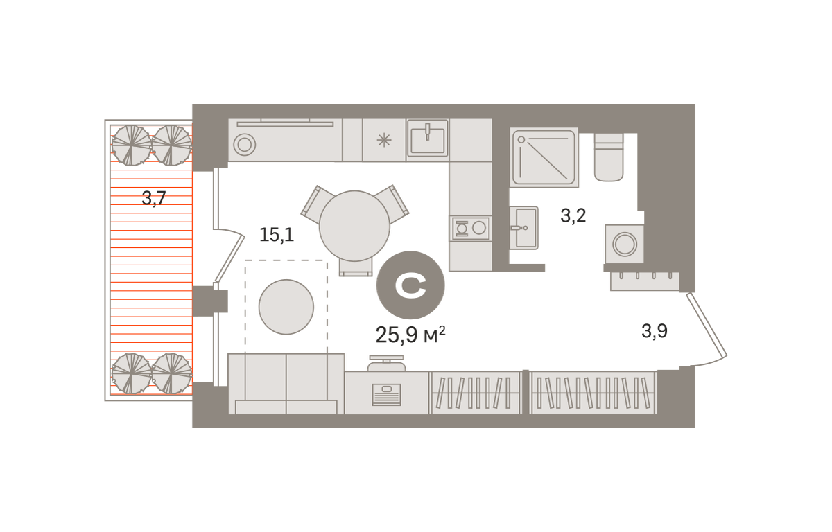Студия 25 м2 в ЖК Квартал Герцена корпус null этаж 3