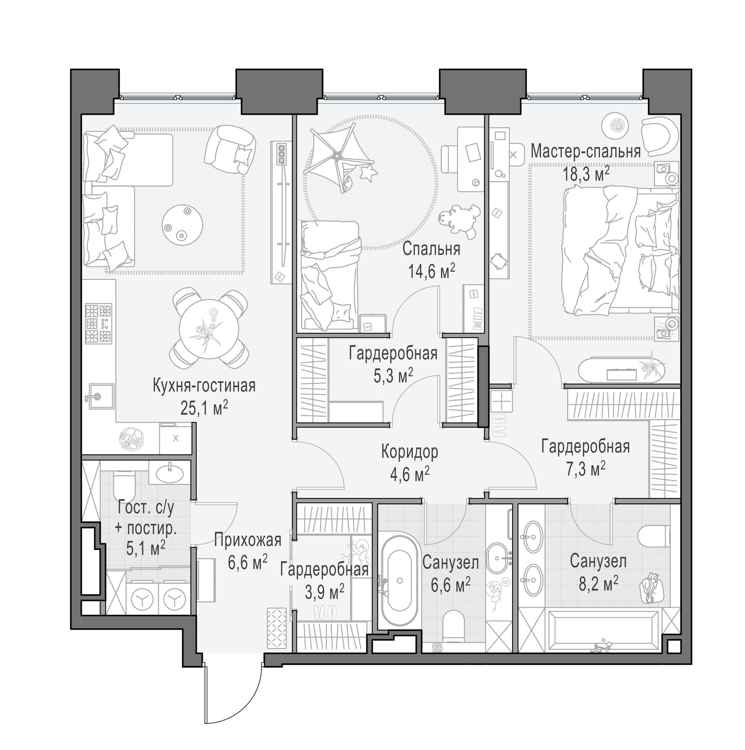 2-комнатная 106 м2 в ЖК Роскошный квартал LIFE TIME корпус null этаж 3