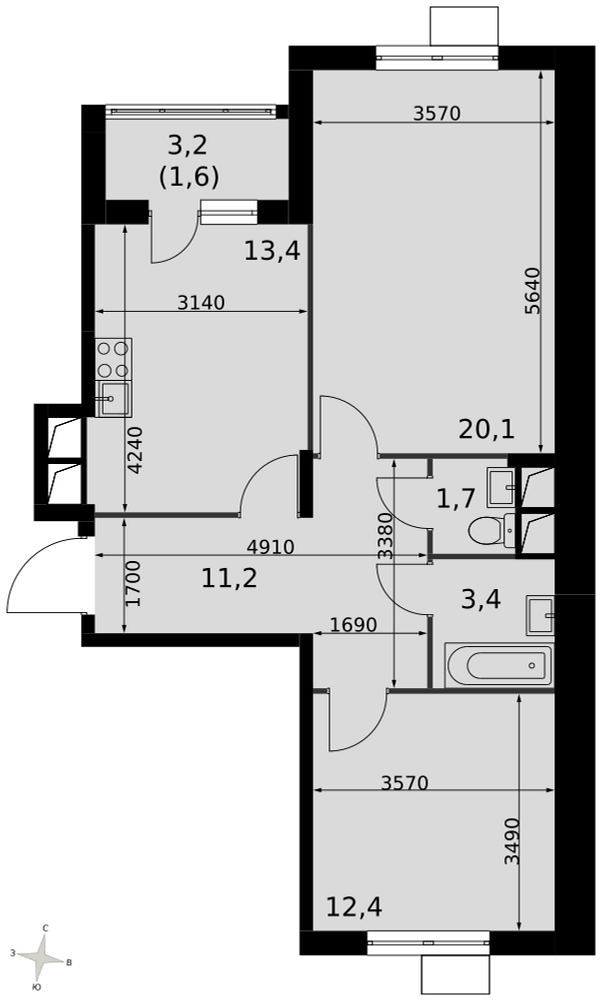 2-комнатная 63 м2 в ЖК Римский корпус null этаж 10