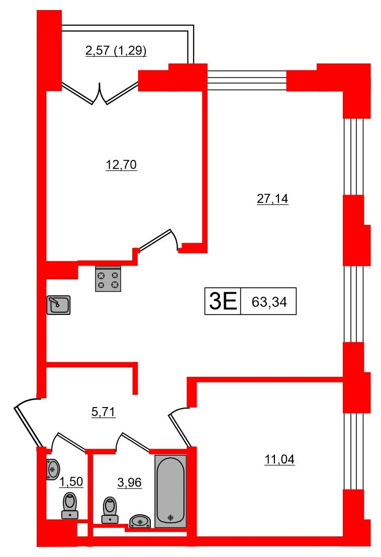 2-комнатная 63 м2 в ЖК Alpen корпус null этаж 7