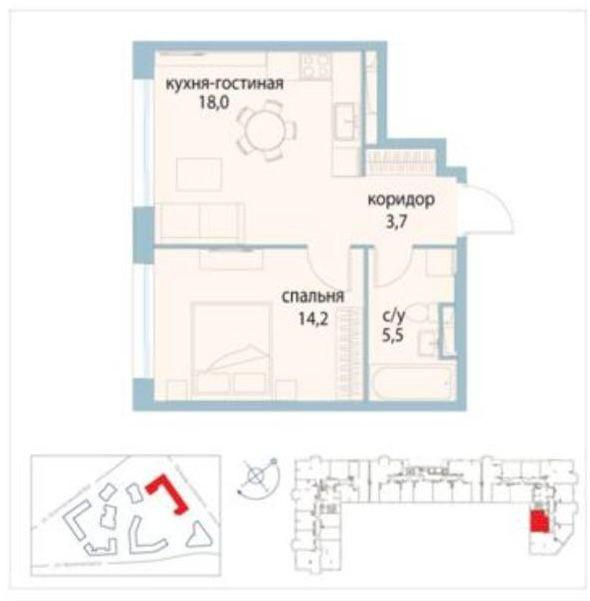 2-комнатная 41.4 м2 в ЖК undefined корпус null этаж 13
