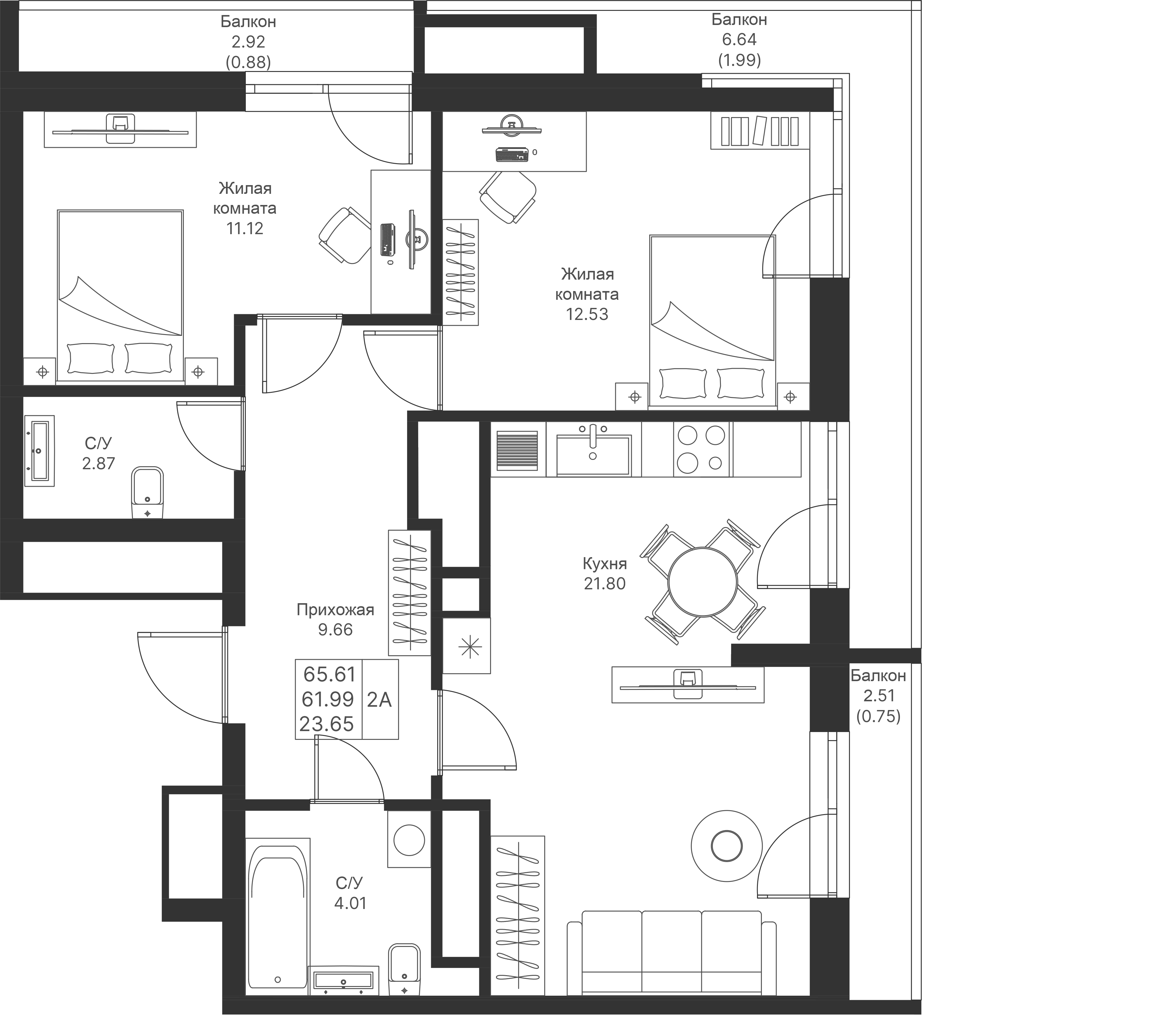 Студия 65 м2 в ЖК Мой Ритм корпус null этаж 19