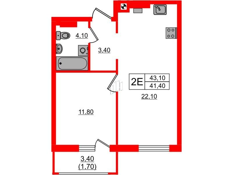 1-комнатная 43 м2 в ЖК River Park-2 корпус null этаж 4