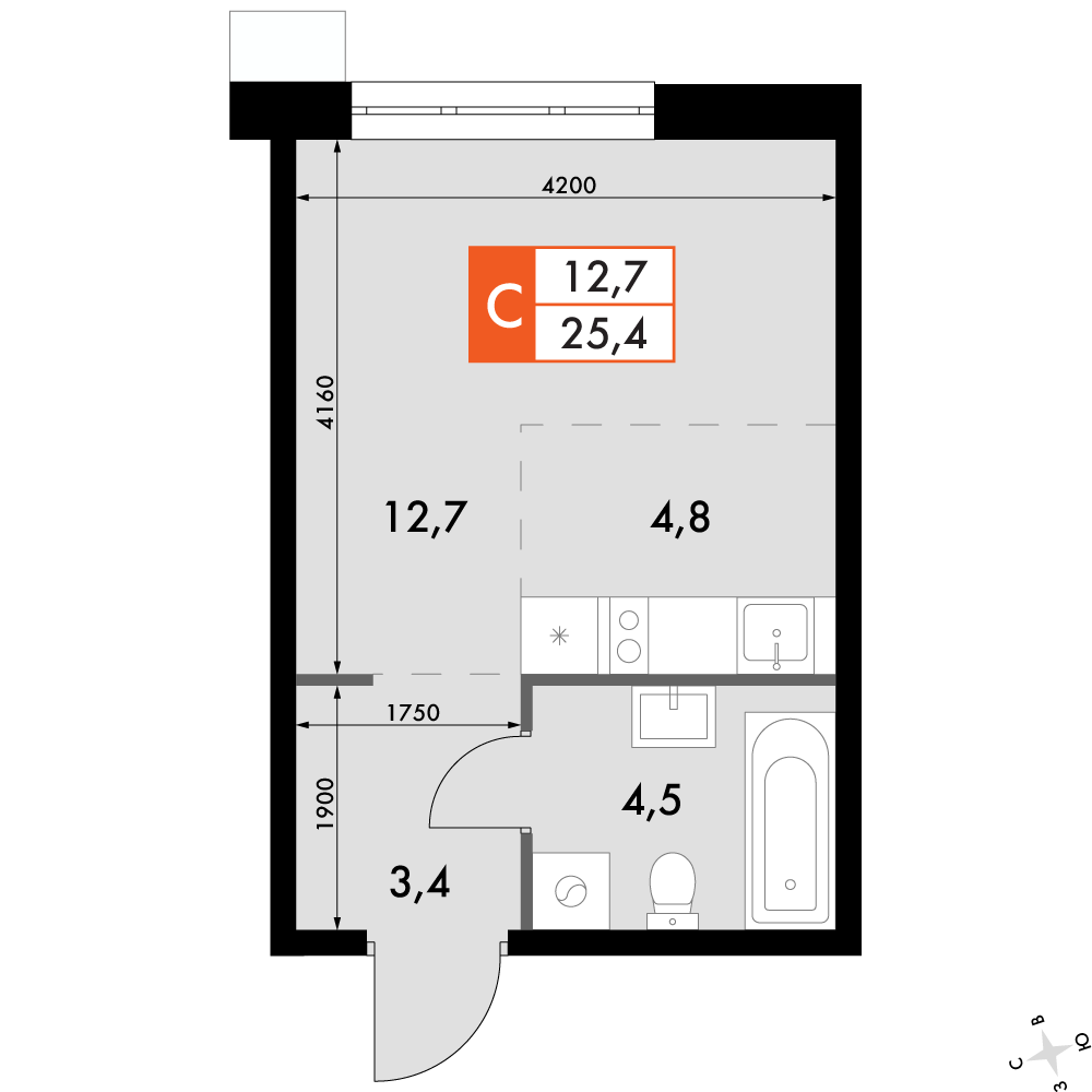 Студия 25 м2 в ЖК Флагман корпус null этаж 11
