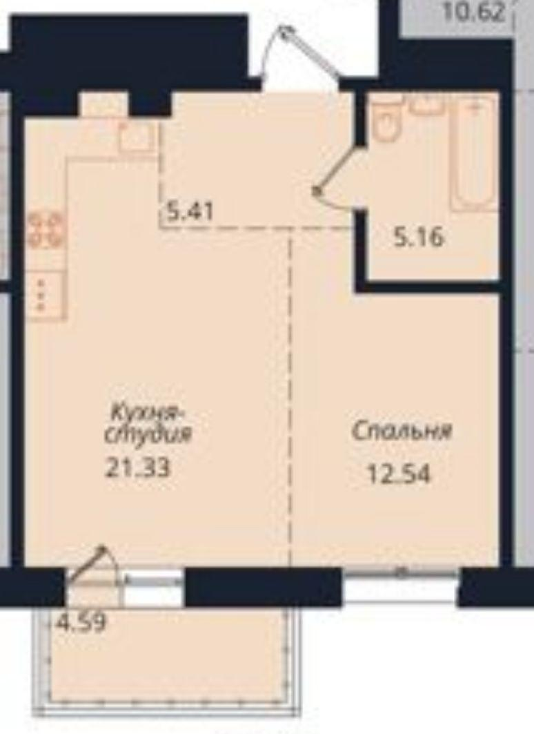 1-комнатная 49 м2 в ЖК undefined корпус null этаж 9