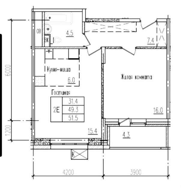 2-комнатная 51.5 м2 в ЖК undefined корпус null этаж 1