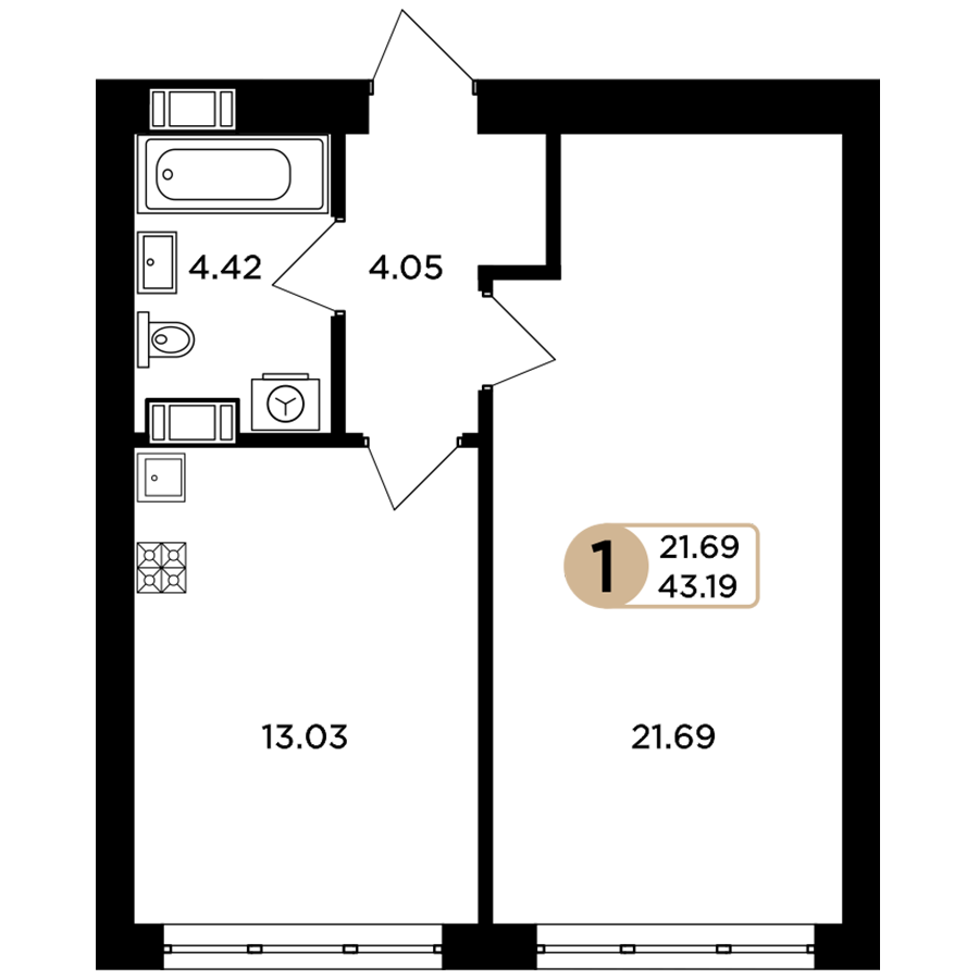 1-комнатная 43 м2 в ЖК Легенда корпус null этаж 5