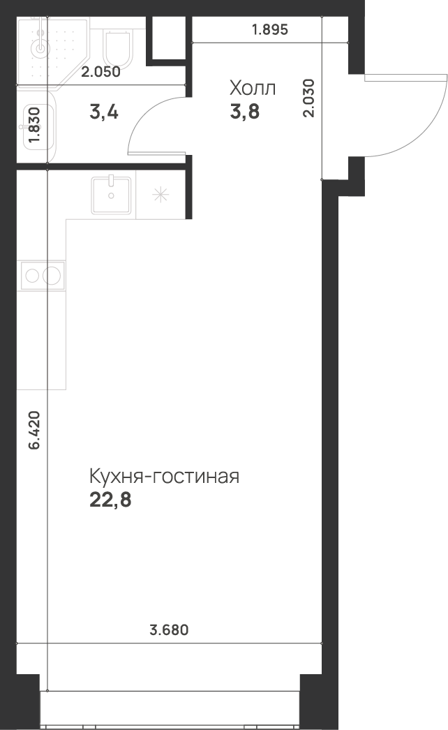 1-комнатная 30 м2 в ЖК Voice Towers корпус null этаж 35