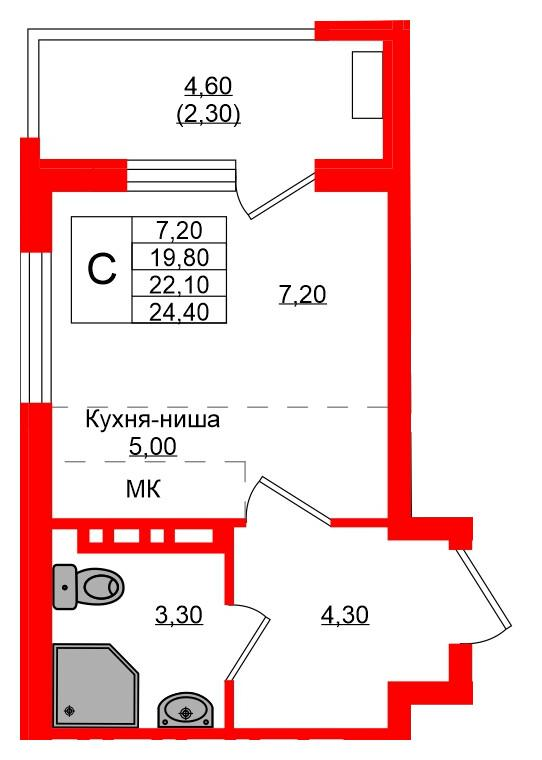 Студия 22 м2 в ЖК Кроны и Волны корпус null этаж 2