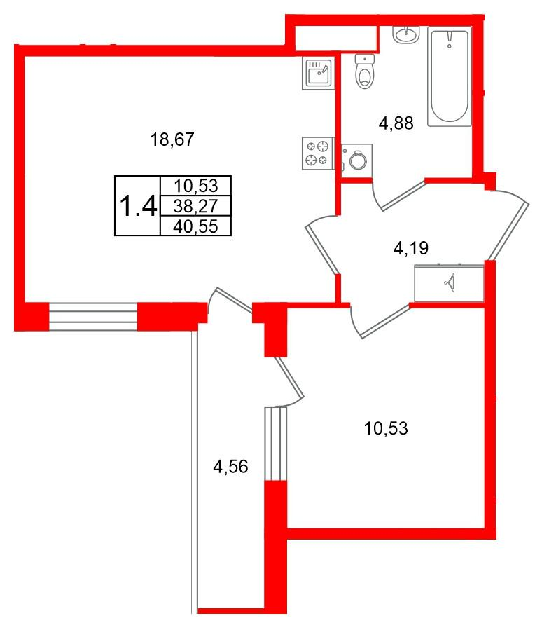 1-комнатная 38 м2 в ЖК Univer City корпус null этаж 1