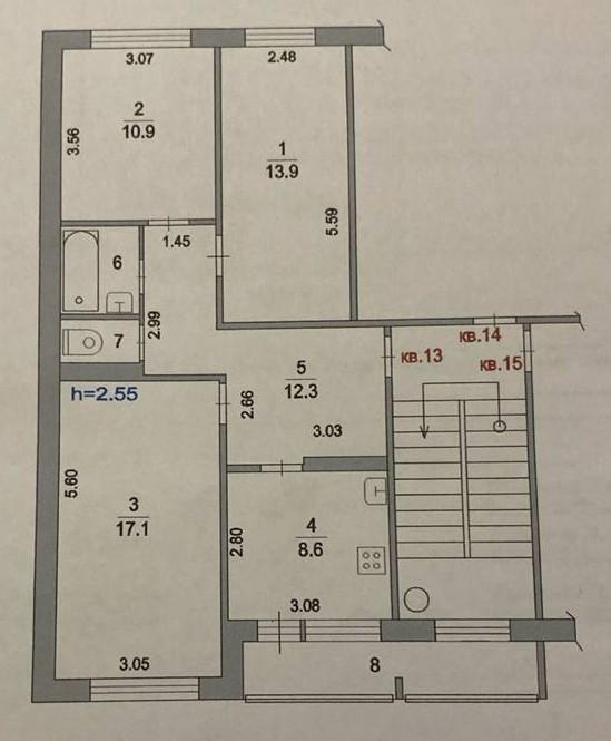 3-комнатная 69.8 м2 в ЖК undefined корпус null этаж 5