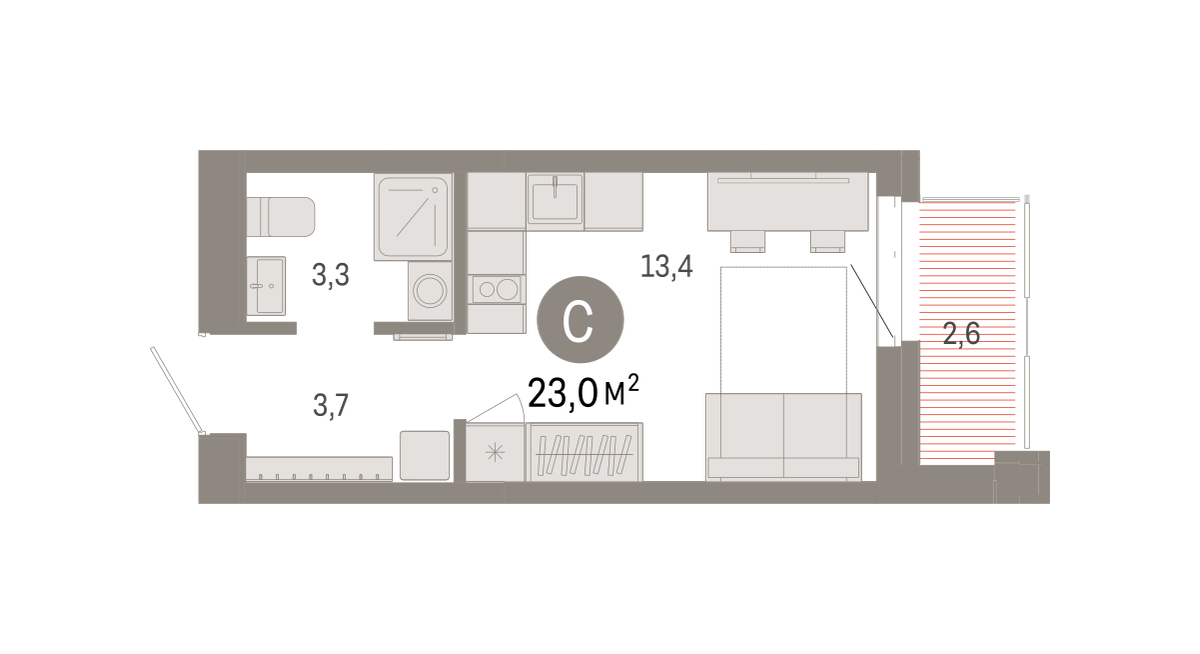 Студия 23 м2 в ЖК Квартал Нефть корпус null этаж 15