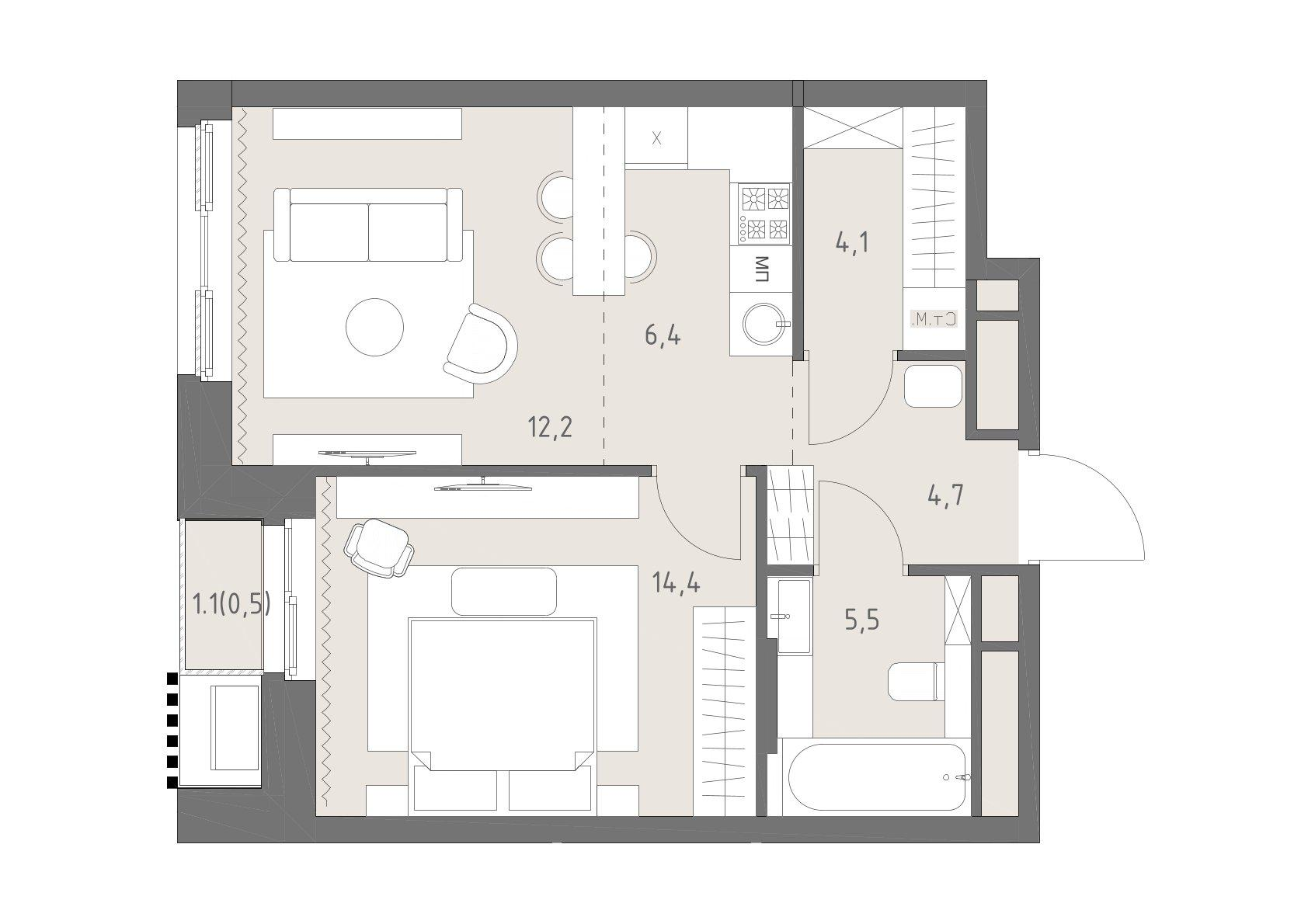 2-комнатная 47 м2 в ЖК Родина парк корпус null этаж 10