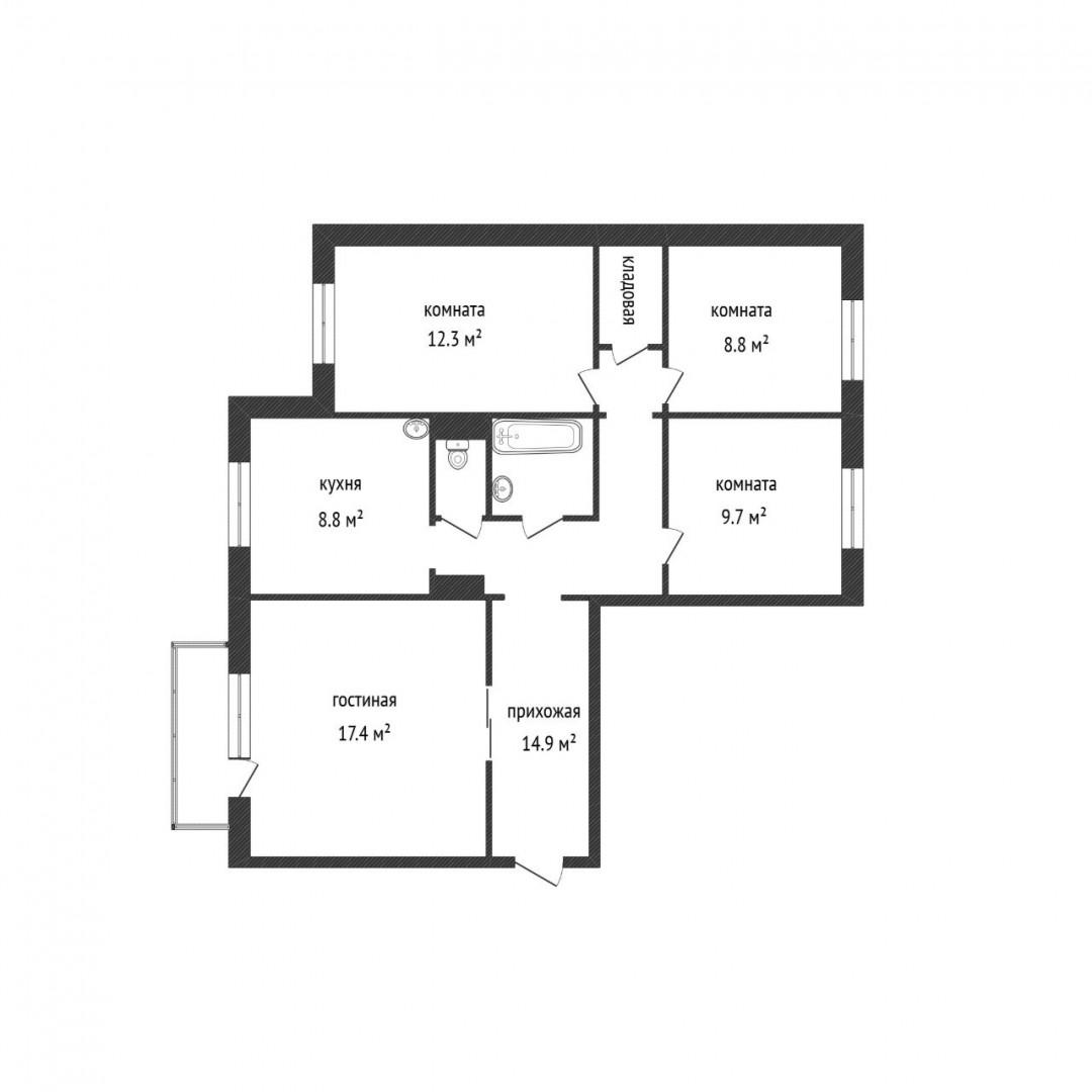 4-комнатная 77.2 м2 в ЖК undefined корпус null этаж 3