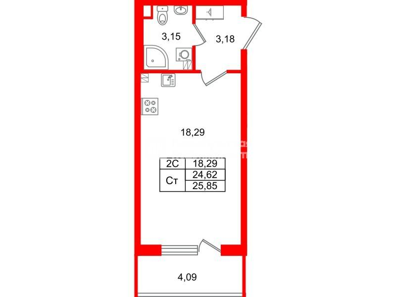 Студия 24 м2 в ЖК Парадный ансамбль корпус null этаж 4