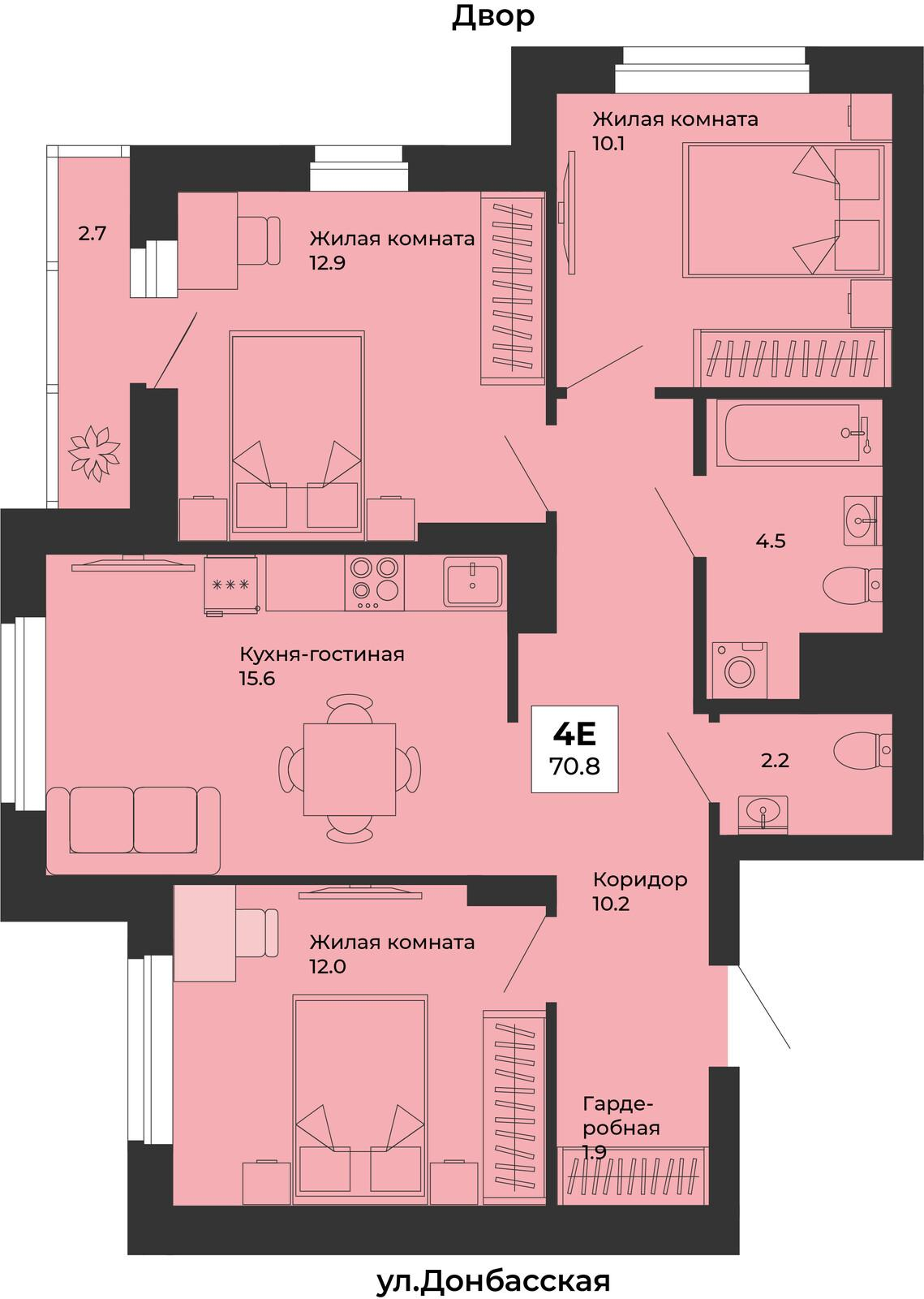 3-комнатная 70 м2 в ЖК Белая башня корпус null этаж 3