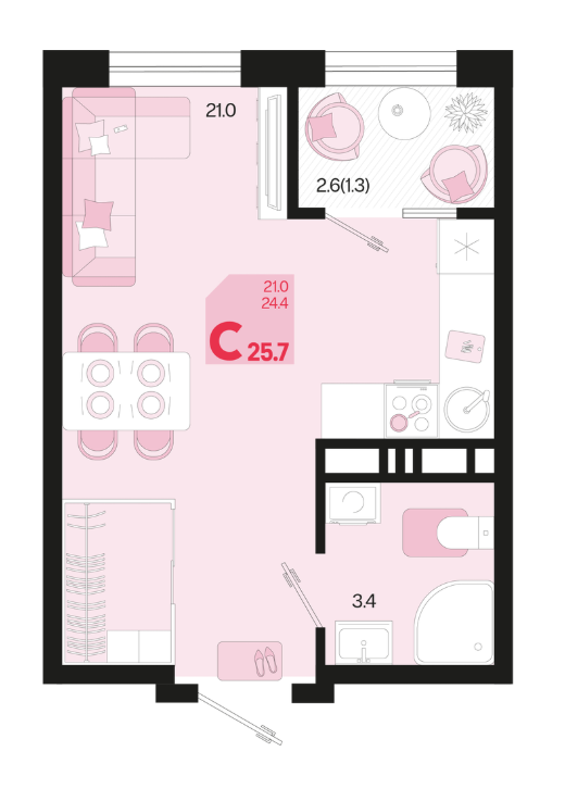 Студия 25.9 м2 в ЖК undefined корпус null этаж 2