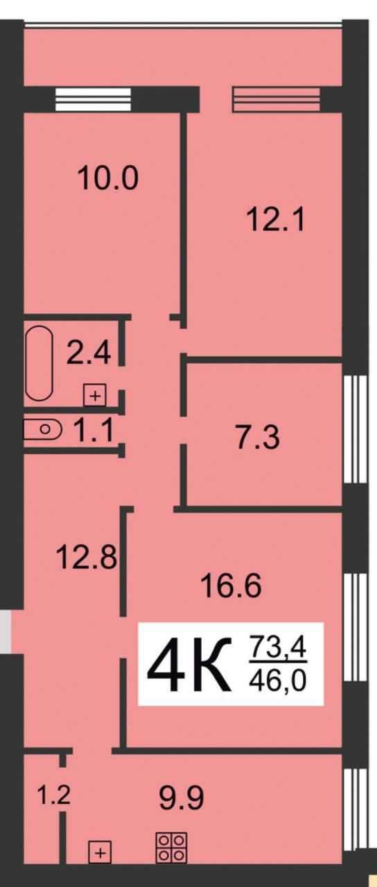 4-комнатная 79 м2 в ЖК undefined корпус null этаж 8